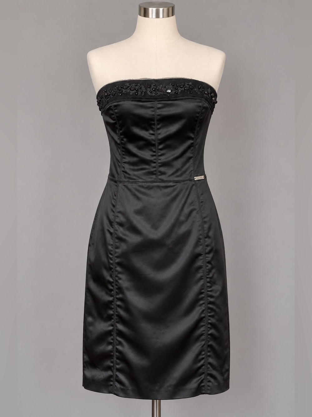 vtg Galliano Black Strapless Corset Bodycon Dress Rhinestone Lace Y2K Womens M
